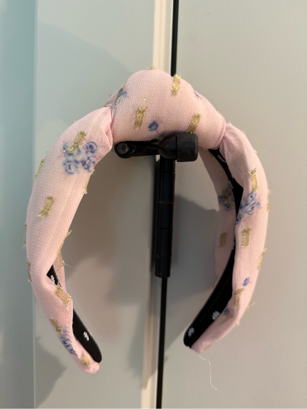 Lele Sadoughi x LoveShackFancy Pink Knotted Floral Headband with Gold Detail